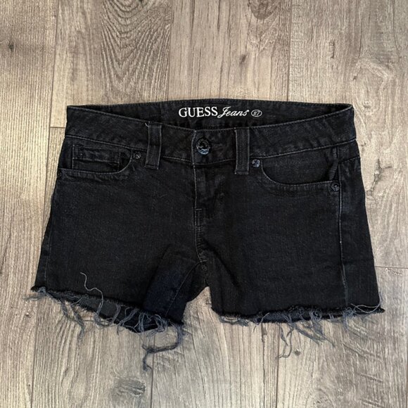 Vintage Y2K Guess Women's Distressed Cut-Off Black Jean Shorts - Size 27 - Picture 2 of 6